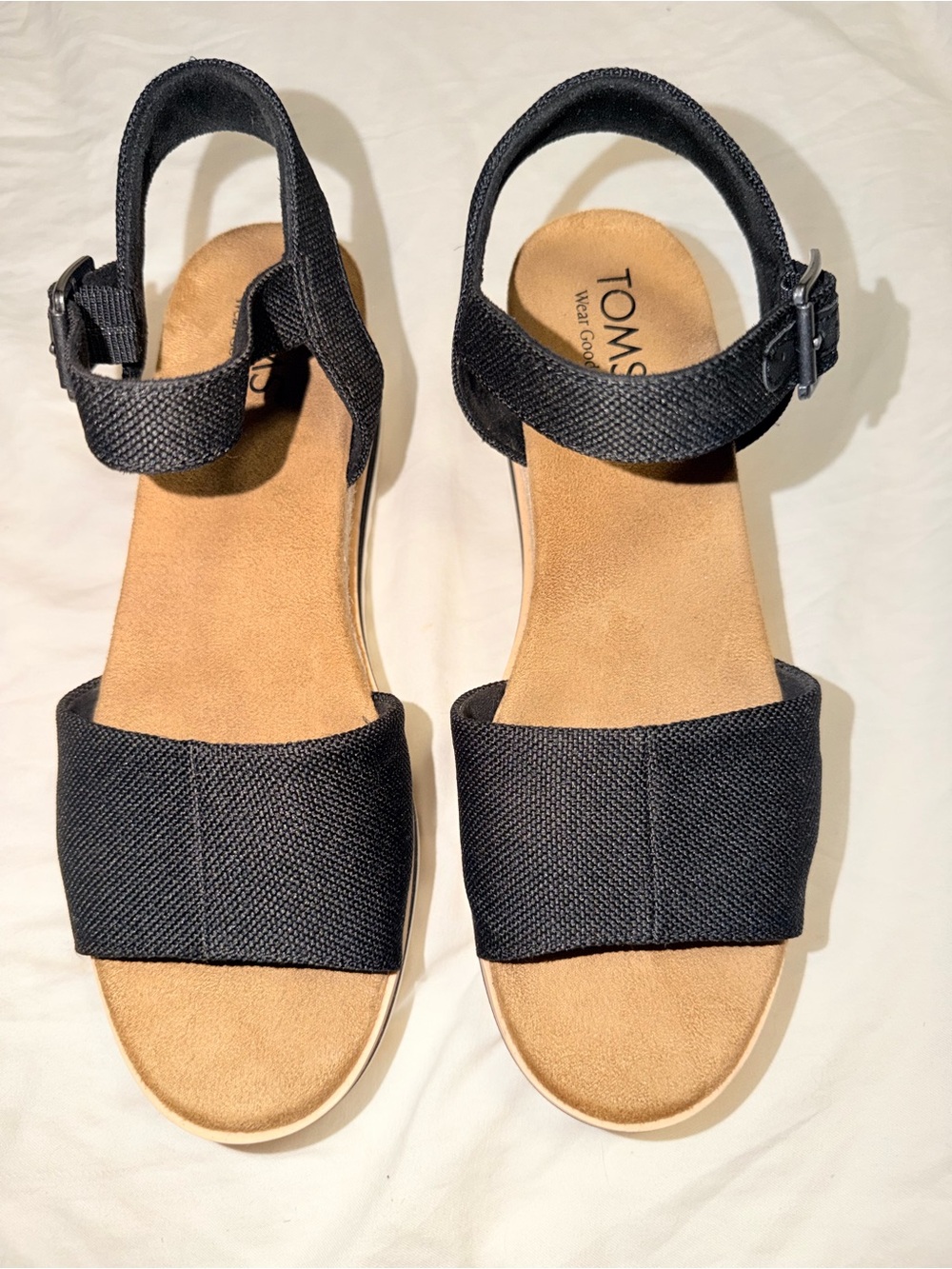 Toms Diana Sandal Black Canvas Wedge Sandals - Picture 5 of 6